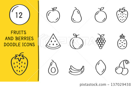 Fruits and Berries Doodle Icons Set 137029438