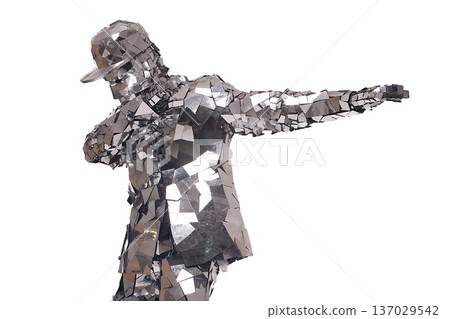 Reflective sculpture in dynamic pose captivates with shiny facets 137029542