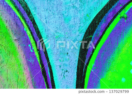 Abstract Graffiti Wall with Neon Green, Purple, Blue Colors in Urban 90s, Y2K Street Style Abstract Graffiti Wall with Neon Green, Purple, Blue Colors in Urban 90s, Y2K Street Style 137029799