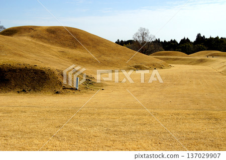 A view of the Iwahara Burial Mounds, a nationally designated historic site in Yamaga City, Kumamoto Prefecture 137029907
