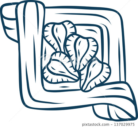 French puff pastry  topped with strawberries in Mediterranean blue doodle style. Minimalist vector for recipe cards, cafe design or dessert packaging 137029975