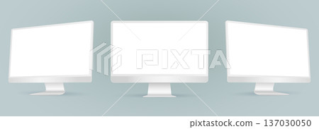 Three monitor with empty display, white device screen mockup. 137030050