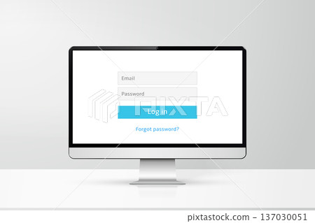 Login form on computer screen. Fields for name and password. Sign Up and Sign In forms. 137030051