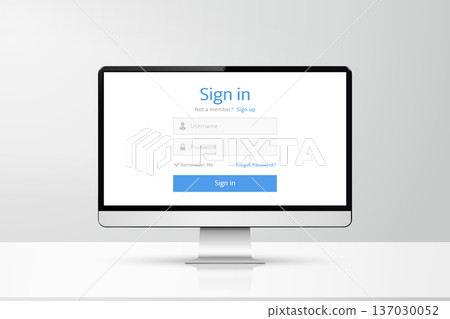 Login form on computer display. Computer monitor with login and password page. 137030052