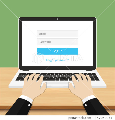 Login form on laptop computer screen. Hands typing login and password on laptop 137030054