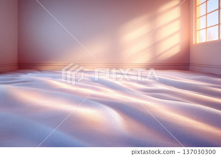 Glittering foam floor glowing in sunrise with soft pink light, mosaic of shimmer and bokeh highlights, lowangle composition creating whimsical dreamy atmosphere for creative sets Glittering foam floor glowing in sunrise with soft pink light, mosaic of shimmer and bokeh highlights, lowangle composition creating whimsical dreamy atmosphere for creative sets 137030300