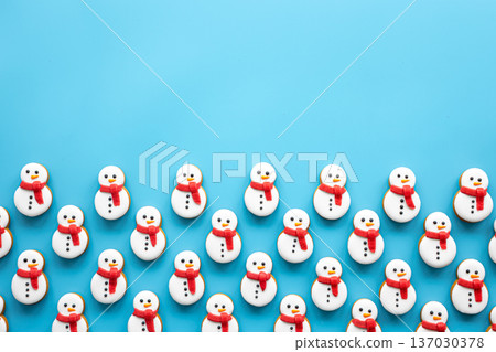 Christmas gingerbread on a blue background, flat lay. 137030378