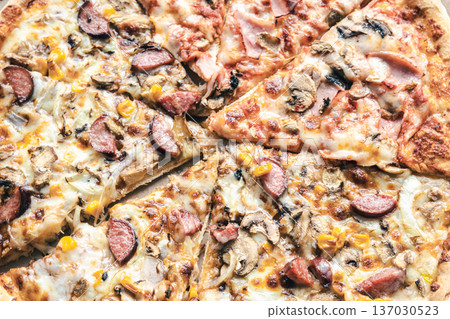 Close up, appetizing pizza slices, food background. 137030523