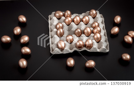 Background with Easter eggs in gold color. Background with Easter eggs in gold color. 137030919