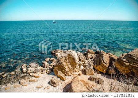 beautiful view of the sea from the top 137031032