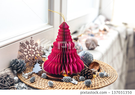 Christmas background with a decorative Christmas tree and other details. Christmas background with a decorative Christmas tree and other details. 137031350