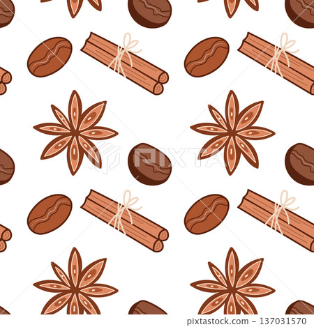 Coffee Seamless Pattern with Bean and Spice Illustration Background Coffee Seamless Pattern with Bean and Spice Illustration Background 137031570