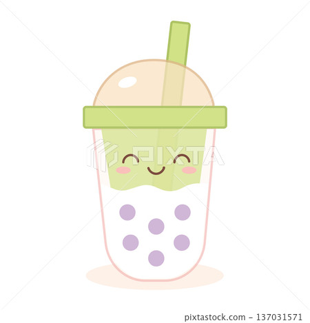 Cute Bubble Tea Drink Illustration with Sweet Cartoon Character Cute Bubble Tea Drink Illustration with Sweet Cartoon Character 137031571