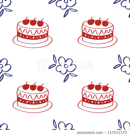 Dessert Seamless Pattern with Cake Illustration and Sweet Background 137031572
