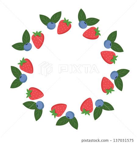 Berry Floral Wreath with Strawberry and Leaf Decorative Frame 137031575