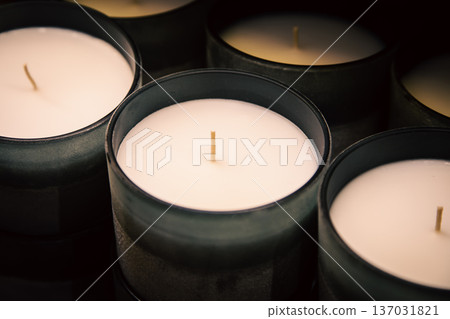 Close-up, a lot of candles on the store counter. 137031821