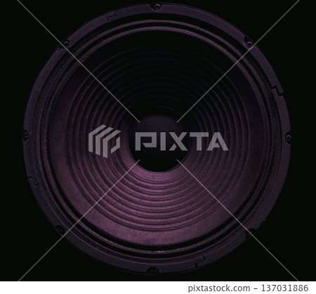 Closeup of stereo loudspeaker on black background. Closeup of stereo loudspeaker on black background. 137031886