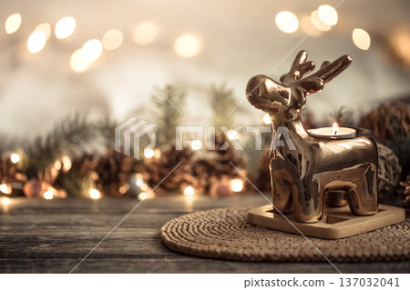 Composition with Christmas decorations in the interior. 137032041