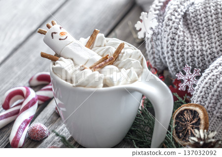 The concept of Christmas cocoa with marshmallows 137032092