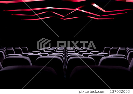 Concert hall, cinema hall with switched off lights and soft seats. 137032093