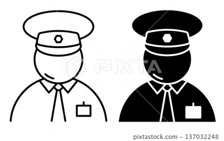 Linear icon. Stern police officer in a police uniform and a uniform cap. Simple vector isolated on white background 137032248