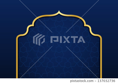 blue gradient arabic background islamic pattern gold arch vector illustration eid mubarak ramadan kareem eid al fitr 137032736