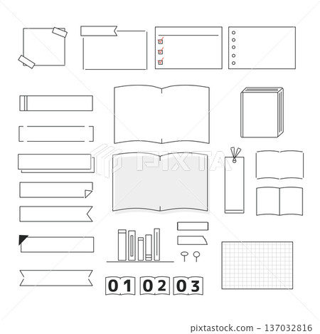 Book and notepad illustration material set 137032816