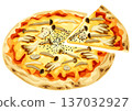 Mushroom pizza cut 137032927