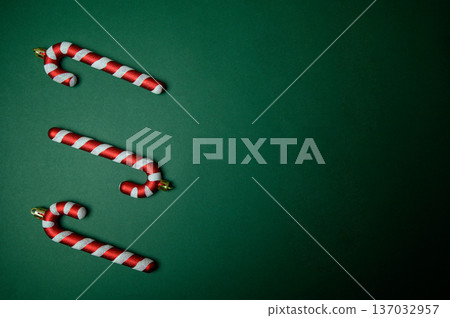 New Year Holiday Composition with Ornaments on Green 137032957