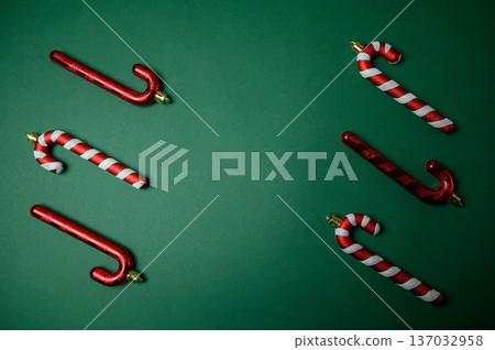 Christmas Ornaments on Green with Space for Text 137032958