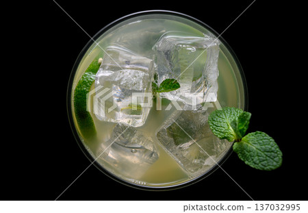 Mojito Glass Top View on Black Background 137032995