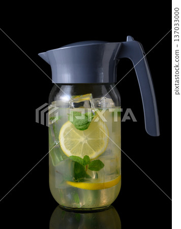 Mojito or Lemonade Pitcher on Black Background 137033000