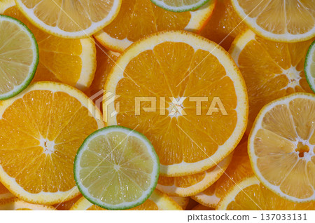Orange and Lime Citrus Circles Patterned Backdrop 137033131