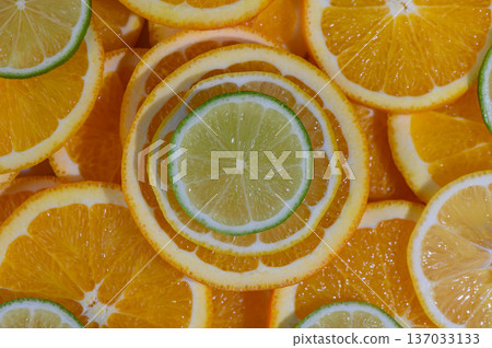 Fresh Citrus Wedges Patterned Food Background 137033133