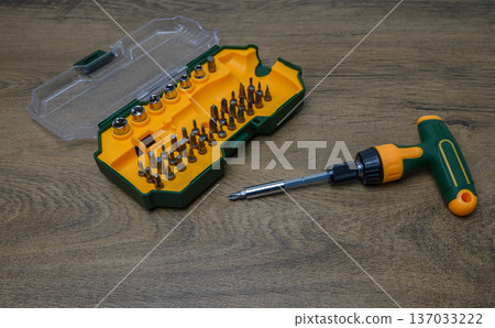 Complete T-Handle Screwdriver Kit with Bit Assortment on Wood 137033222