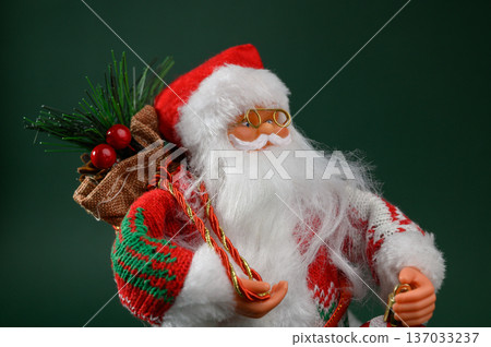 Jolly Santa Claus Detailed Face Portrait on Emerald Green Jolly Santa Claus Detailed Face Portrait on Emerald Green 137033237