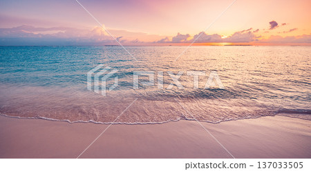 Breathtaking cinematic horizon panoramic sand texture ambient ocean luminous sky 137033505