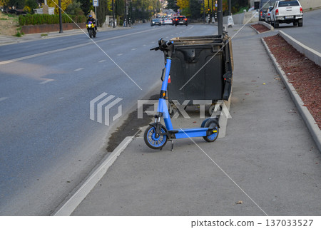 Electric Scooter Parked on a Street in Tbilisi, Georgia Electric Scooter Parked on a Street in Tbilisi, Georgia 137033527