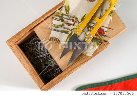 Vintage Sewing Kit with Thimble and Scissors Vintage Sewing Kit with Thimble and Scissors 137033566