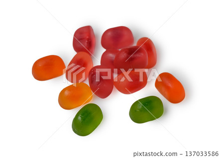 Assorted Colored Jelly Candies on White Background 137033586