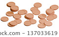 Copper-colored coins placed haphazardly 137033619