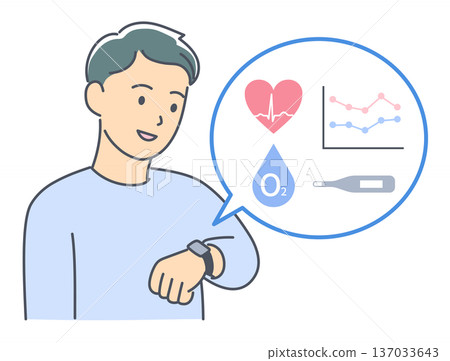 圖解：一名年輕男子正在使用智慧手錶查看自己的生命體徵 137033643