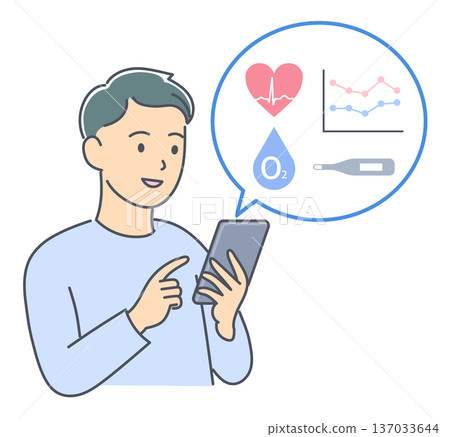 Illustration of a young man checking his vital signs on his smartphone 137033644