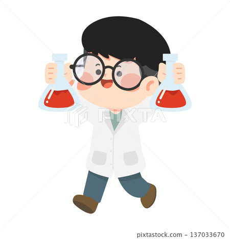 Young Scientist Holding Flasks with Red Liquid Young Scientist Holding Flasks with Red Liquid 137033670