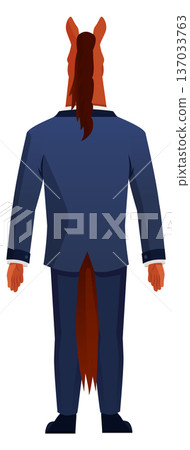 Horse businessman rear view. Standing animal man Horse businessman rear view. Standing animal man 137033763