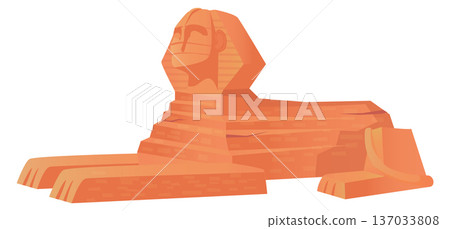 Sphynx cartoon icon. Ancient culture stone landmark Sphynx cartoon icon. Ancient culture stone landmark 137033808
