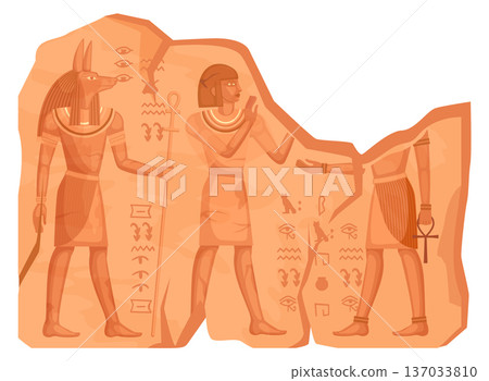 Broken wall with egyptian paintings. Ancient temple sculpture Broken wall with egyptian paintings. Ancient temple sculpture 137033810