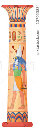 Ancient column with egyptian god painting. Cartoon pillar Ancient column with egyptian god painting. Cartoon pillar 137033824