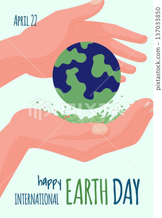Happy Earth day banner. Hands hold planet nature Happy Earth day banner. Hands hold planet nature 137033850