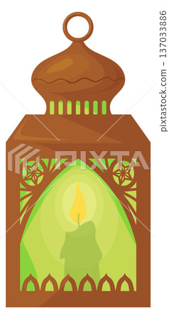 Traditional islamic lantern. Burning candle light icon 137033886